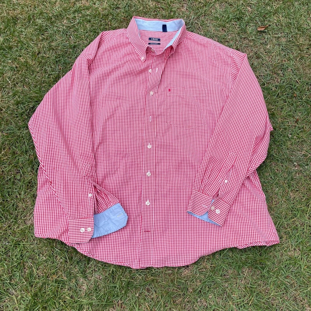 Izod Shirt Mens 2XL Pink Plaid Long Sleeve Button Down Cotton Blend - Picture 2 of 6